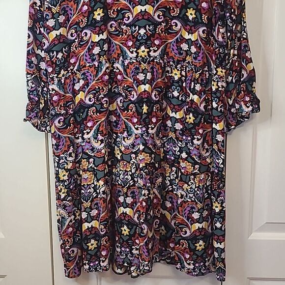 LOFT Floral Button Front Tiered Multicolor Floral Long Sleeve Dress Size XL - Picture 10 of 13